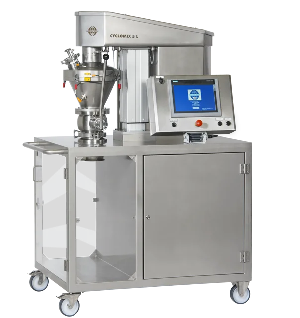 Mélangeur Cyclomix de 5 litres pour essais de poudres destinées à l’inhalation